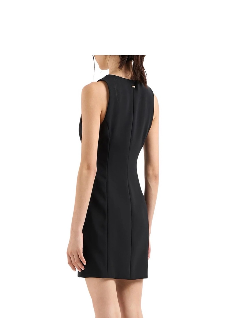 A/X Armani Exchange Black Sleeveless V-Neck Mini Dress with Silver Buttons - Picture 2 of 5